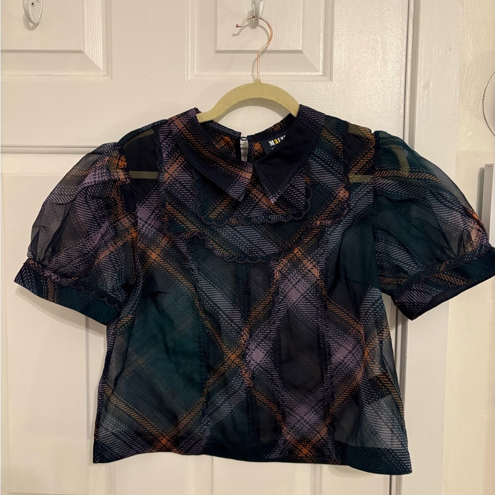 Maeve Sheer Plaid Blouse - Black, Purple, Orange